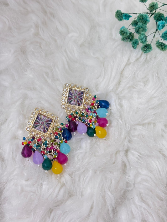 Multicolor Kundan Beaded Earrings