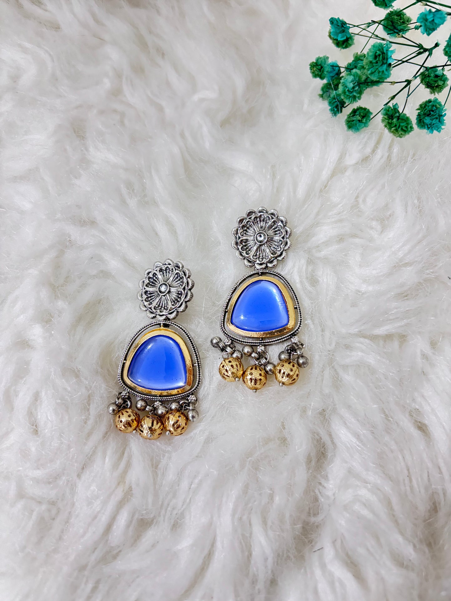 Monalisa Charm Oxidised Earrings Blue