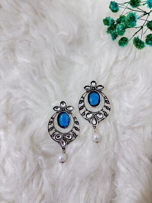 Silver Platted Turquoise Blue Oxidised Earrings