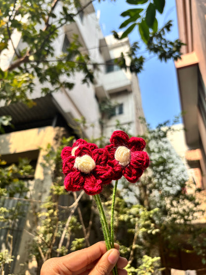 Crochet Puff Flower | Red with White Dot