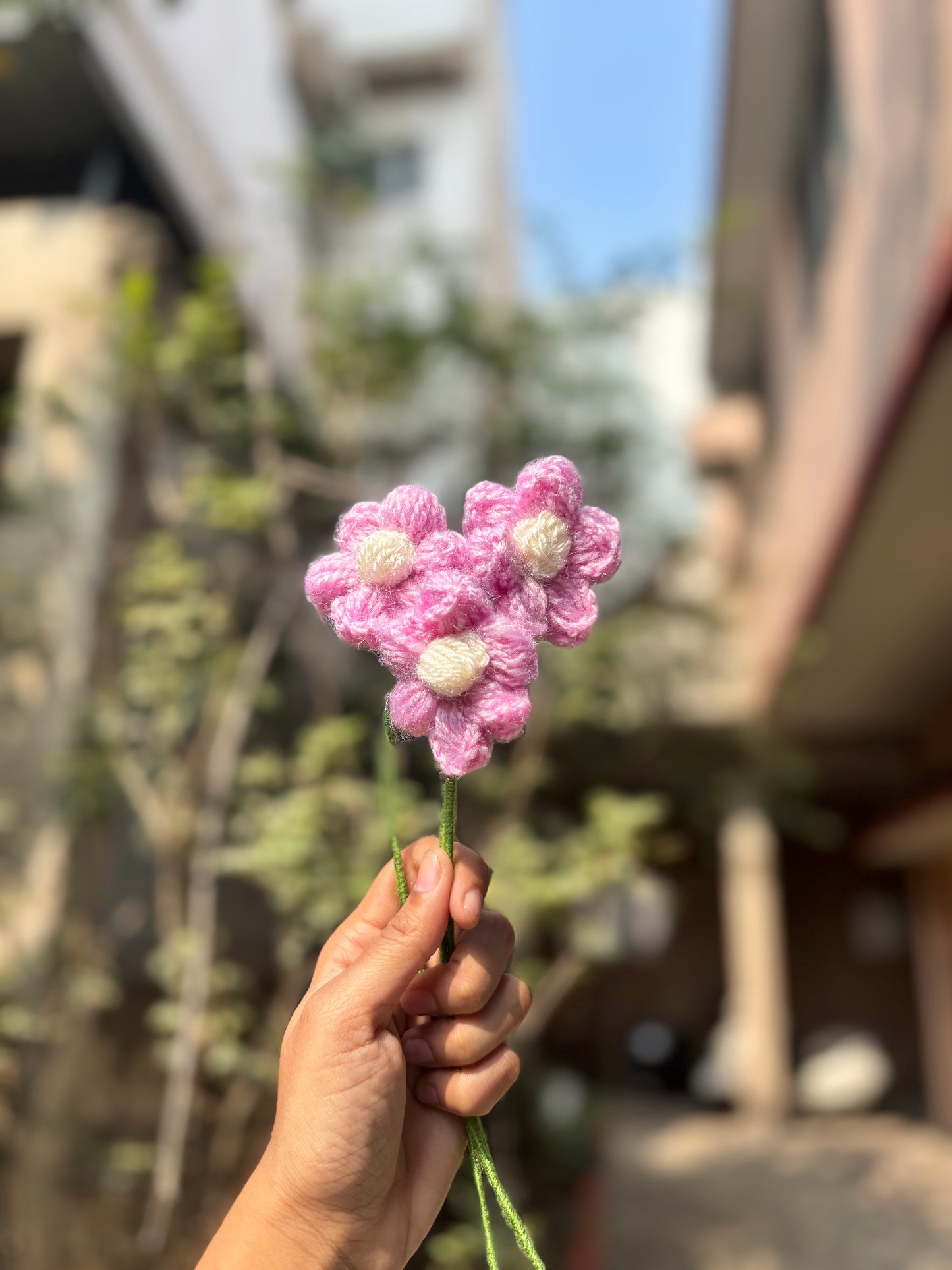 Crochet Puff Flower | Lavender With White Dot