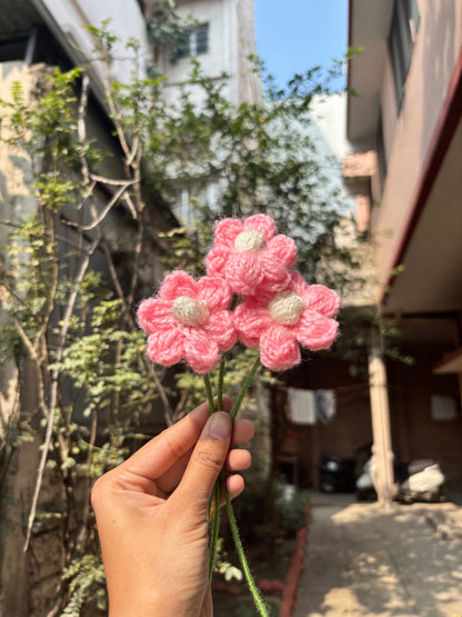 Crochet Puff Flower | Pink With White Dot
