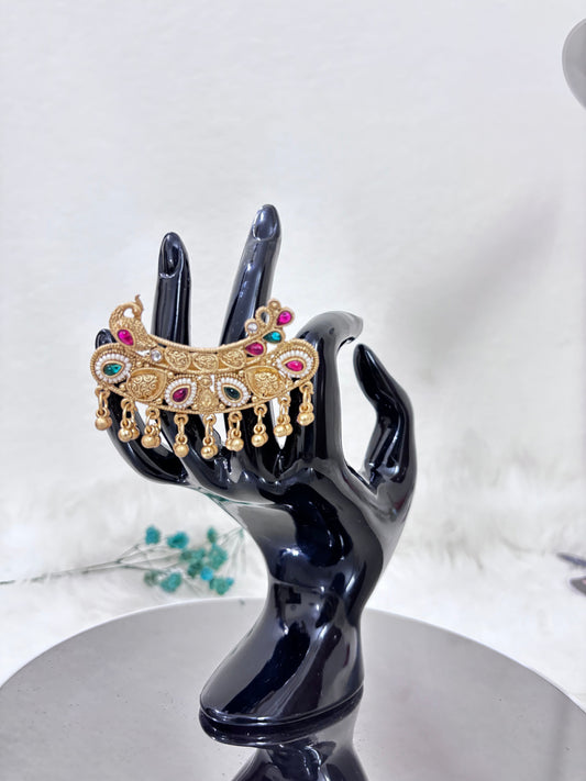 Pearl Ruby Peacock Matte Double Finger Ring