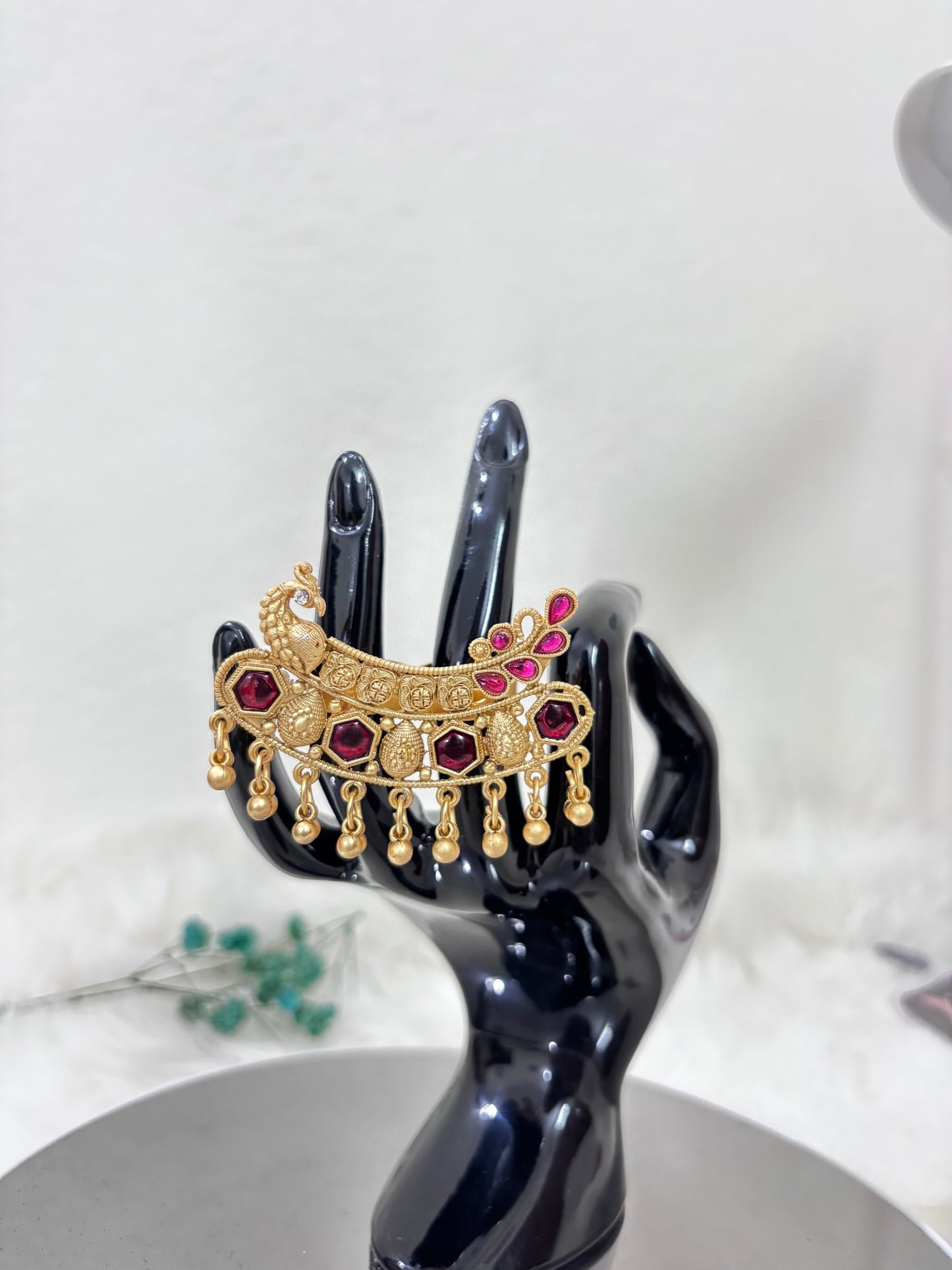 Royal Ruby Peacock Double Finger Ring