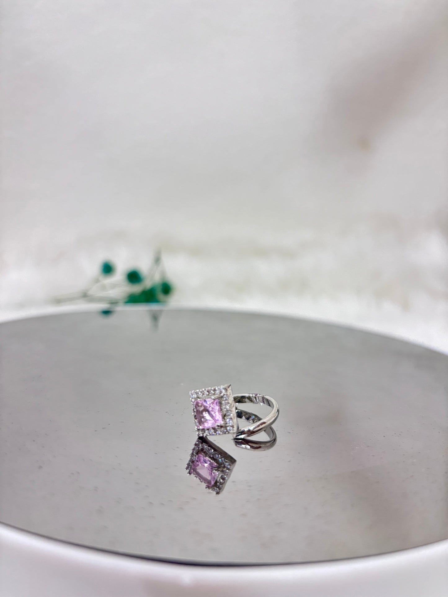 Ethereal Square Pink Stone Ring