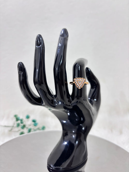 Golden diamond studded triangular ring