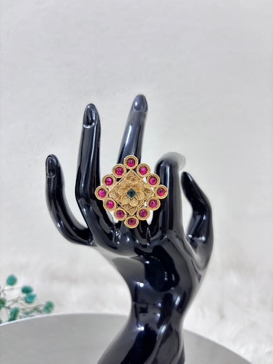 Gold Plated Ruby Manak Work Ring