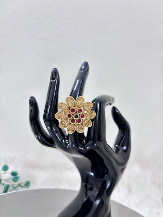 Gold Platted Stone Studded Blossom Ring