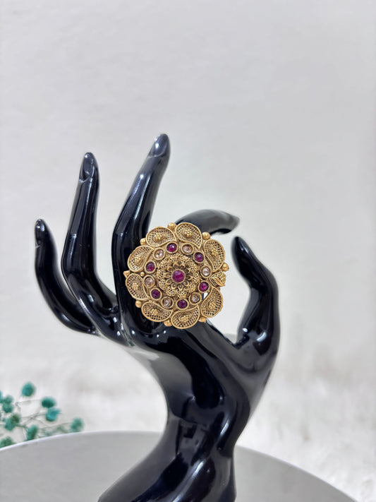 Golden Plated Maroon Stone Ring