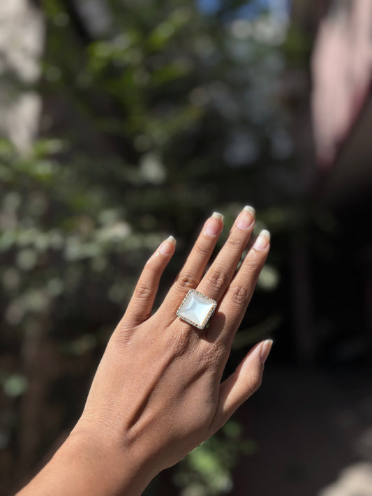 Square Moonlit Grace Stone Ring