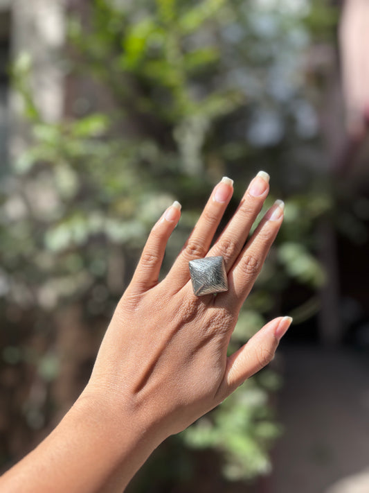 Silver Cubic 3D Look Ring