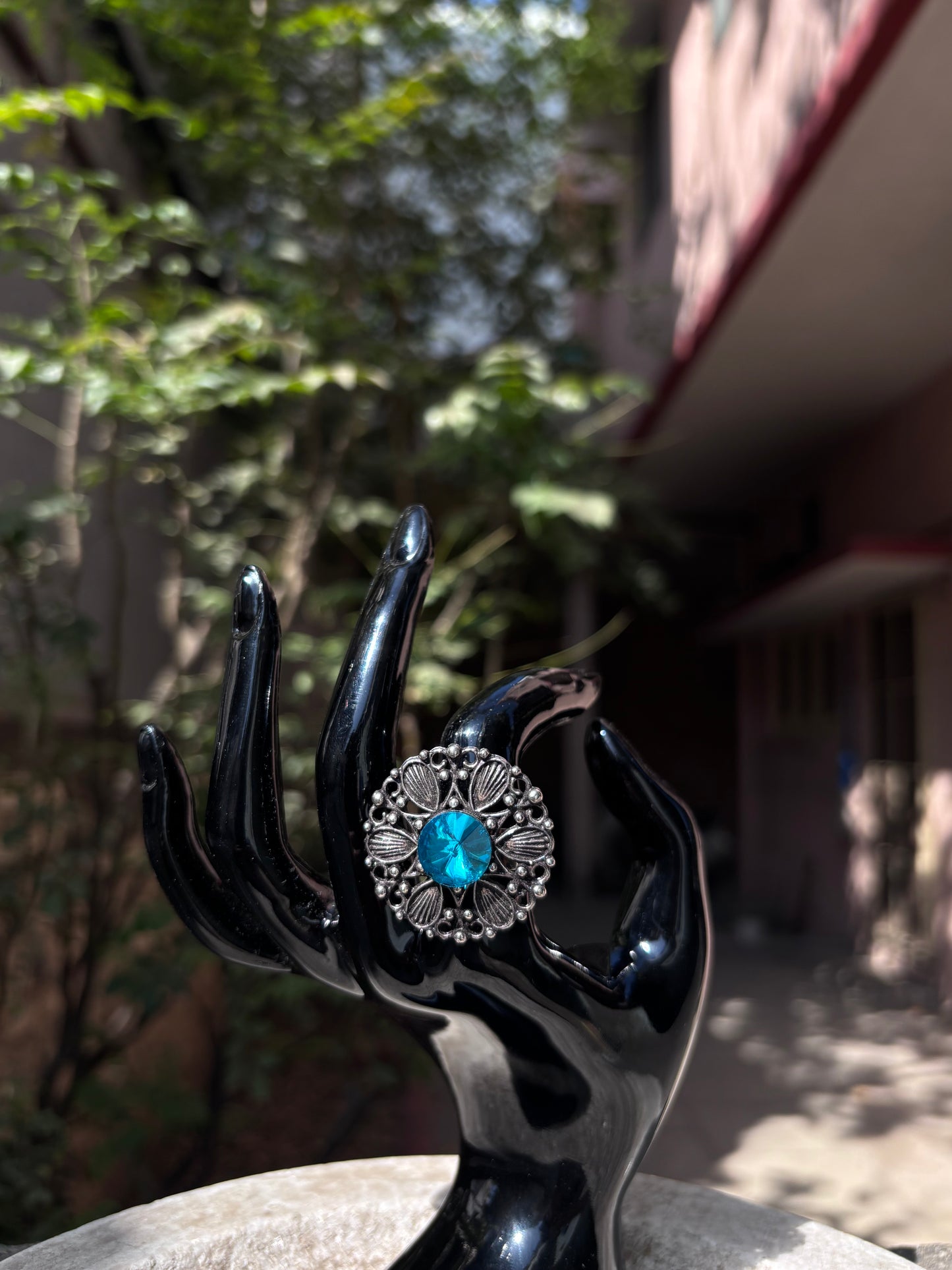 Oxidised Blue Stone Ring