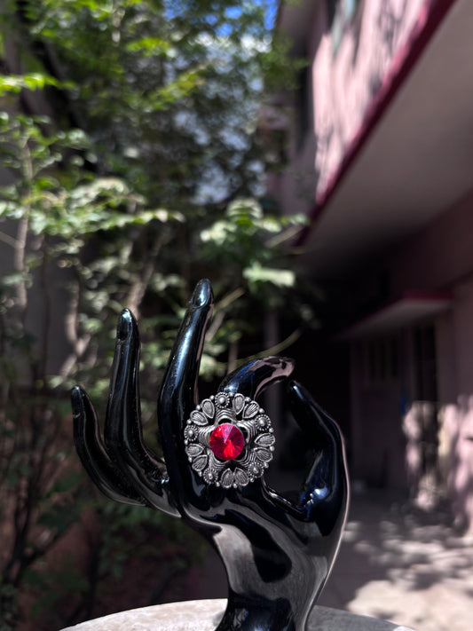 Oxidised Red Stone Ring