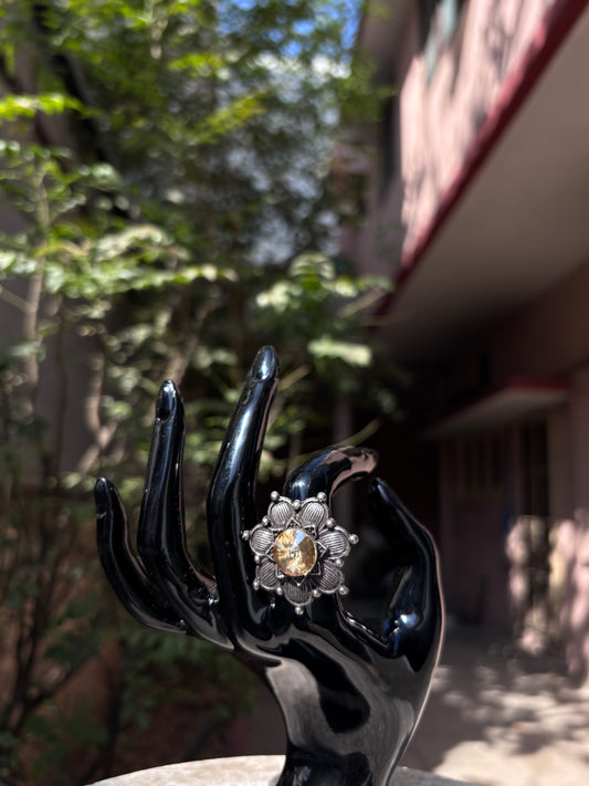 Oxidised Golden Stone Ring