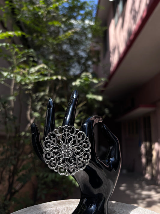 Oxidised Floral Lace Ring