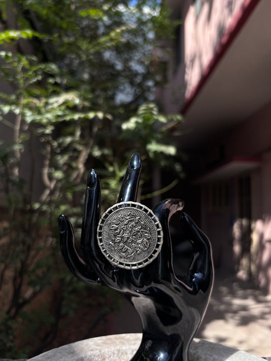 Oxidised Mandala Bloom Ring