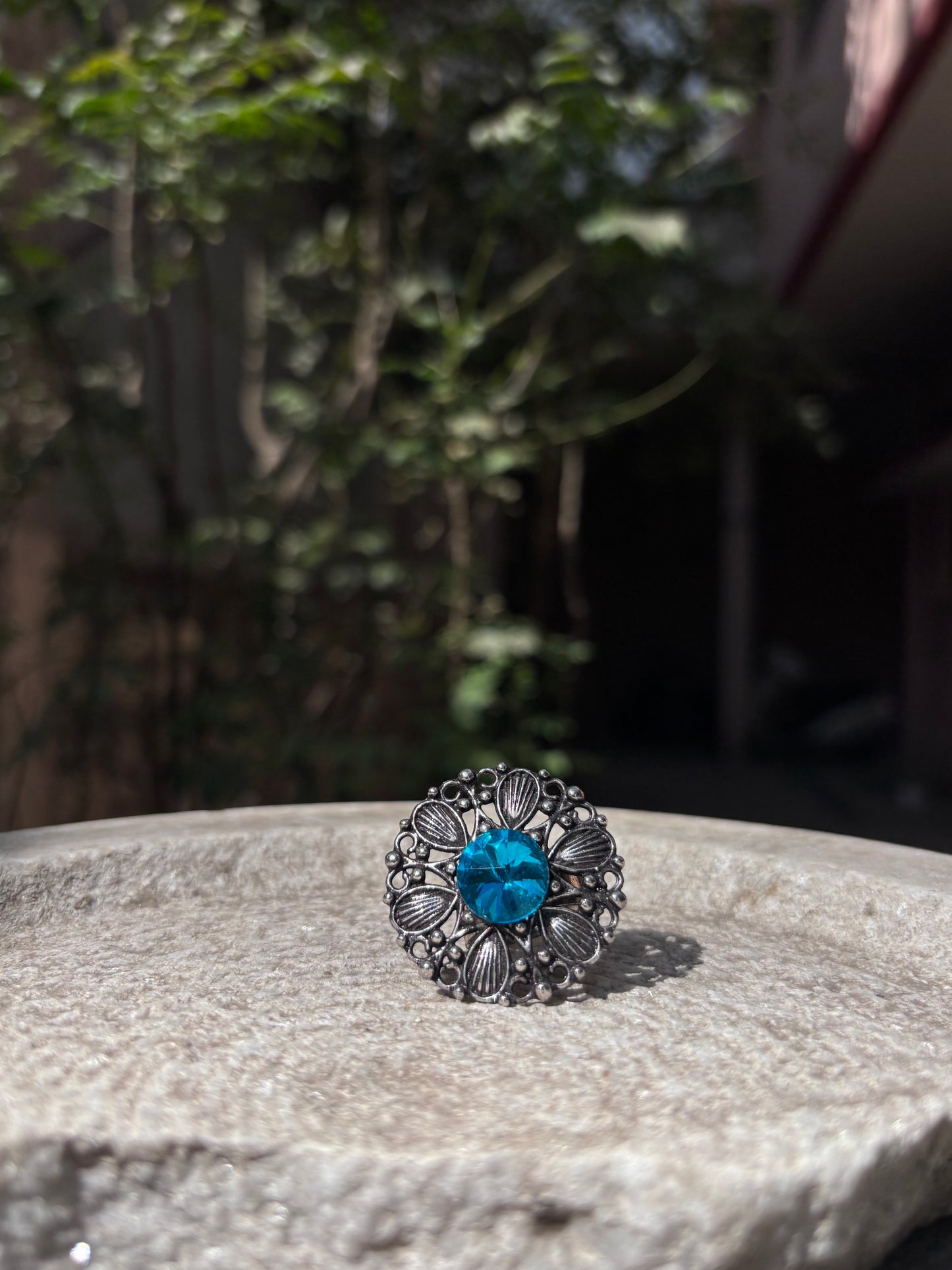 Oxidised Blue Stone Ring