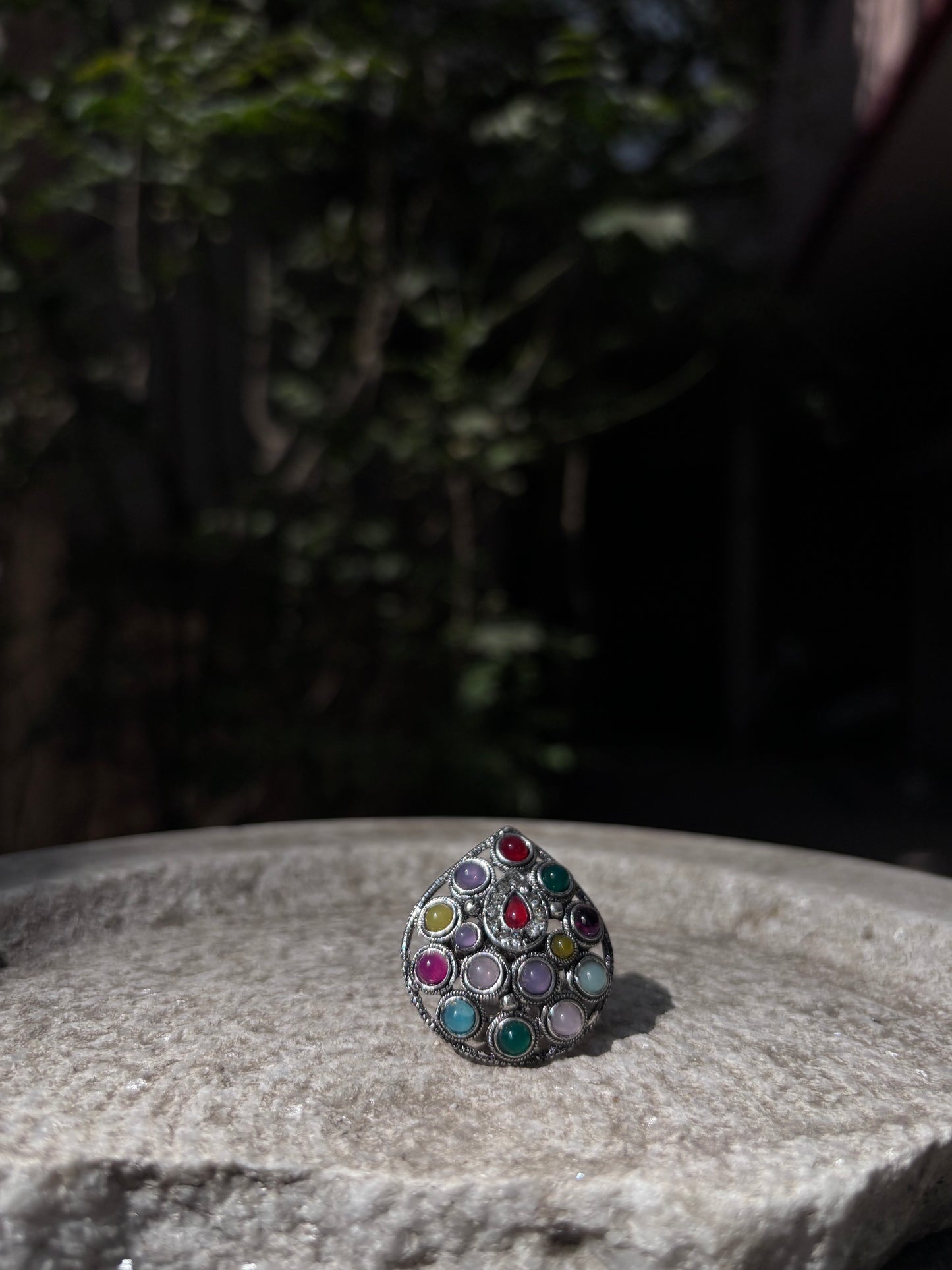 Oxidised Multicolor Stone Ring