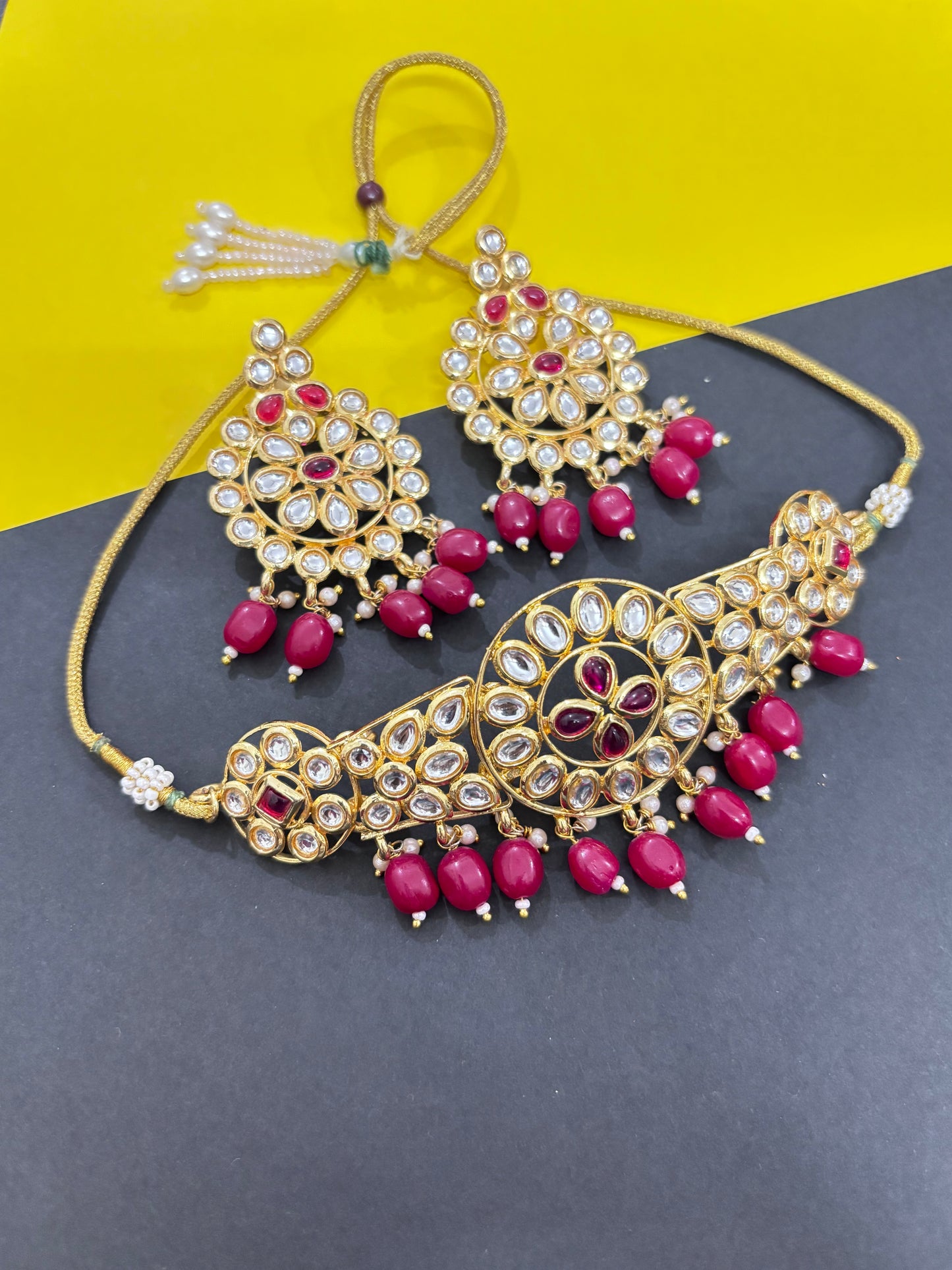 Red Kundan Studded Bloom Set