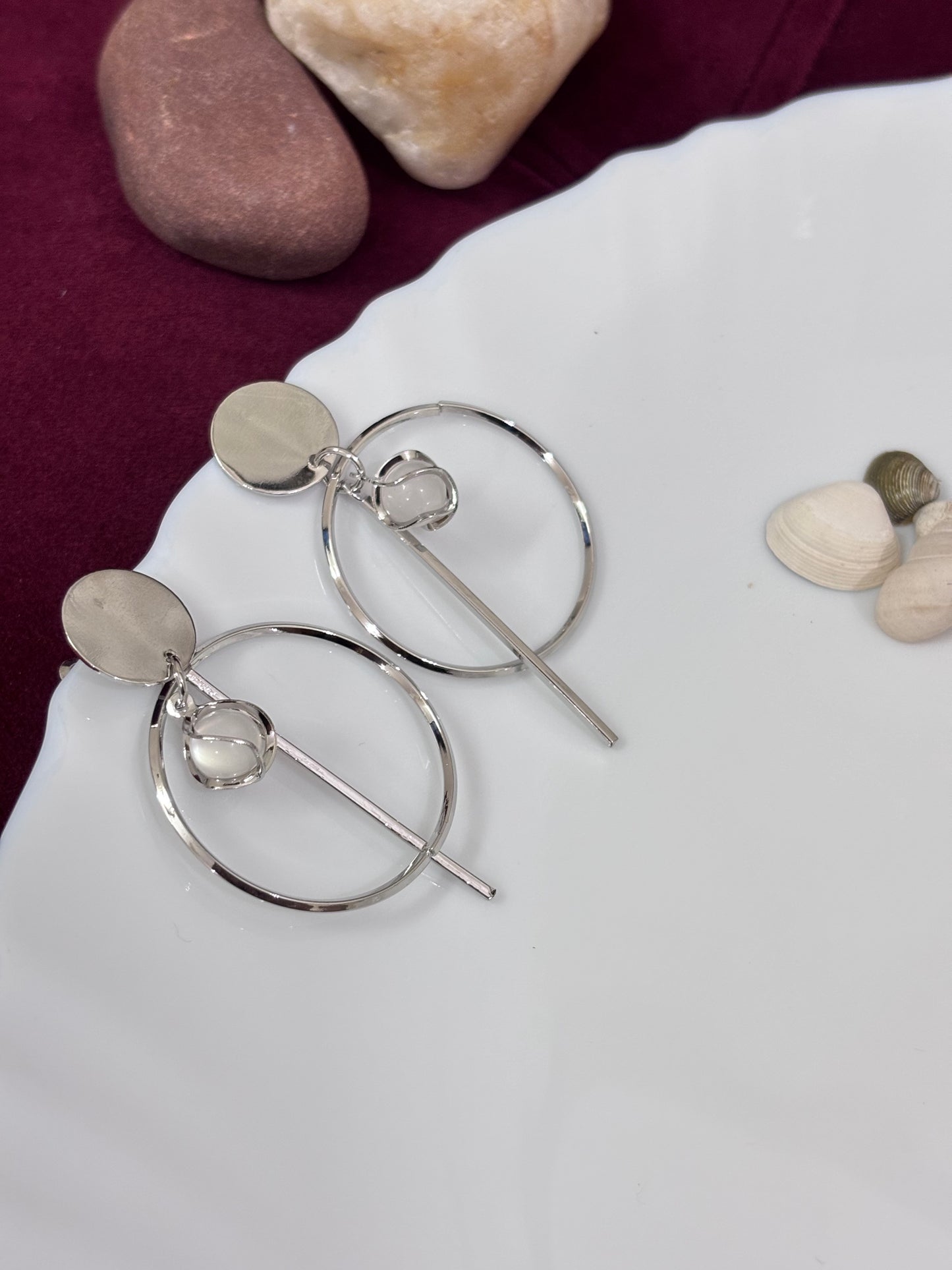 Silver Loop With Monalisa Stone Earrings