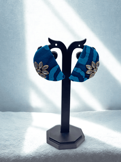 Indigo Bloom | Boho Jhumki | Fabric Earrings Combo