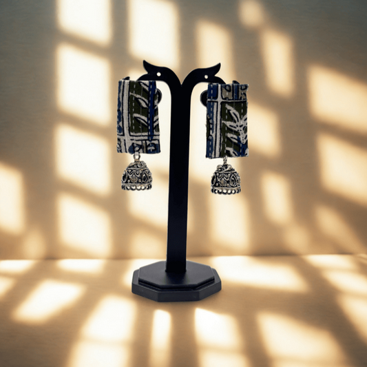 Indigo Elegance Fabric Jhumkas