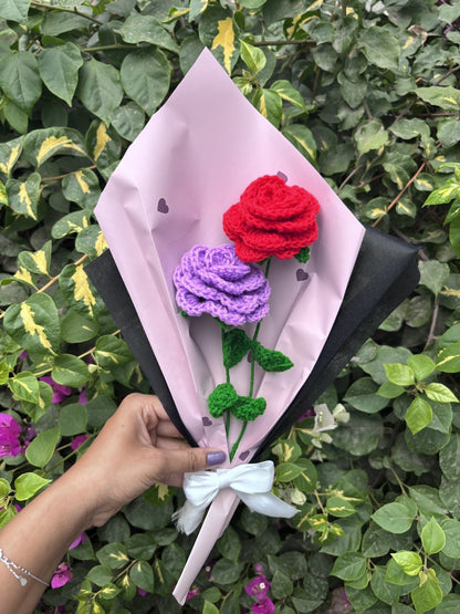 Crochet Bouquet | Lavendar Red Gulmohar Gulab