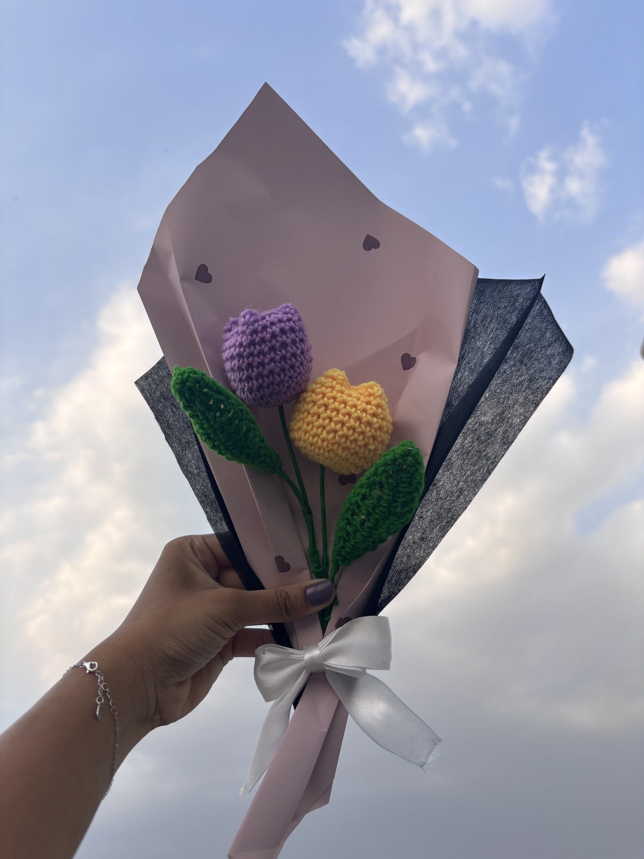 Crochet Bouquet | Lavendar Yellow Dual Tulip