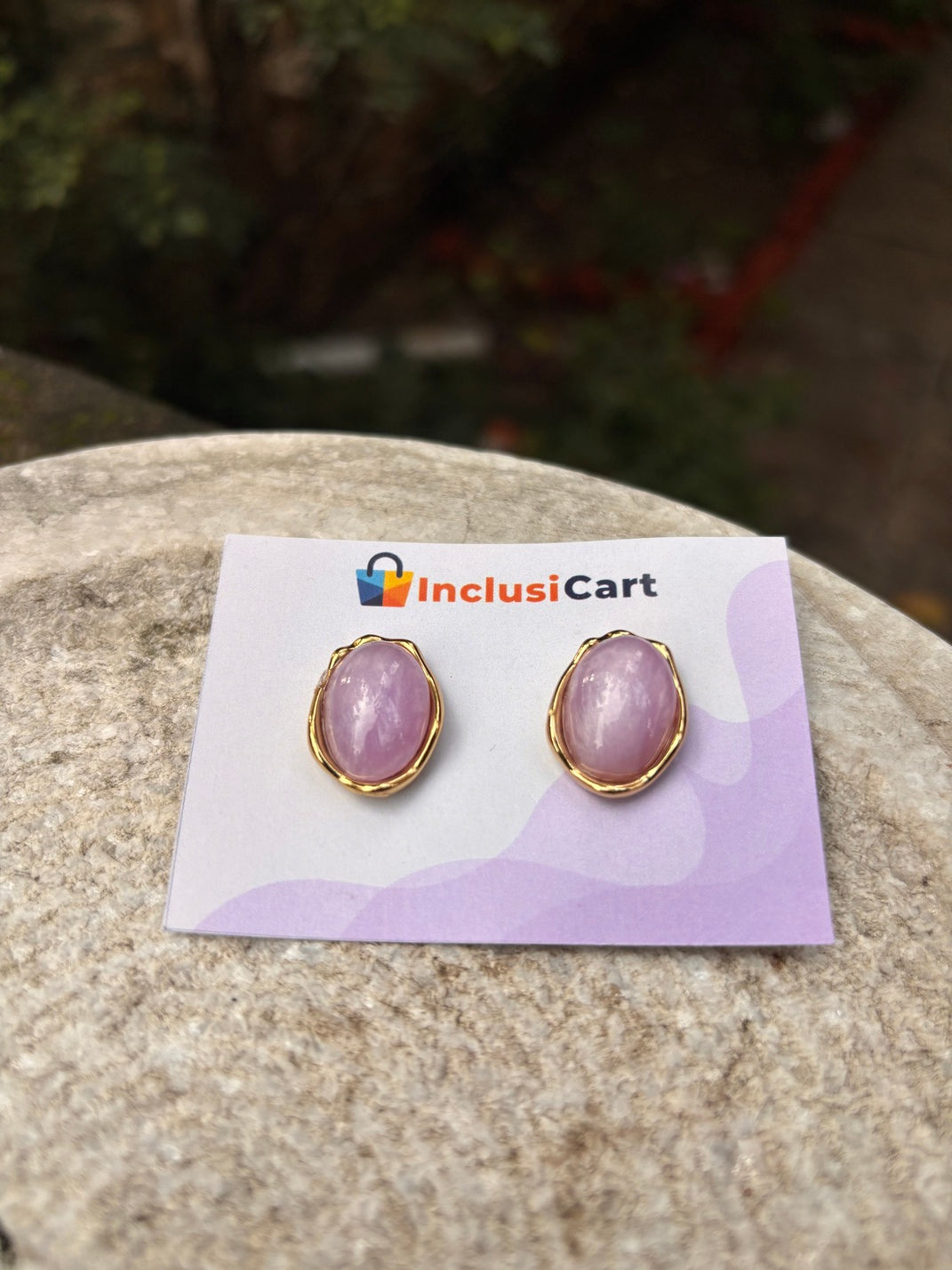 Lavender Gem Oval Anti-Tarnish Stud Earrings