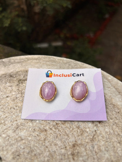 Lavender Gem Oval Anti-Tarnish Stud Earrings