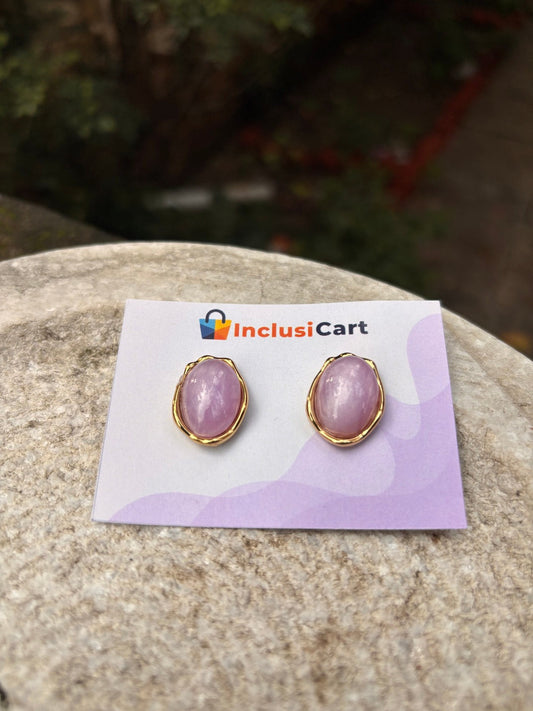 Lavender Gem Oval Anti-Tarnish Stud Earrings