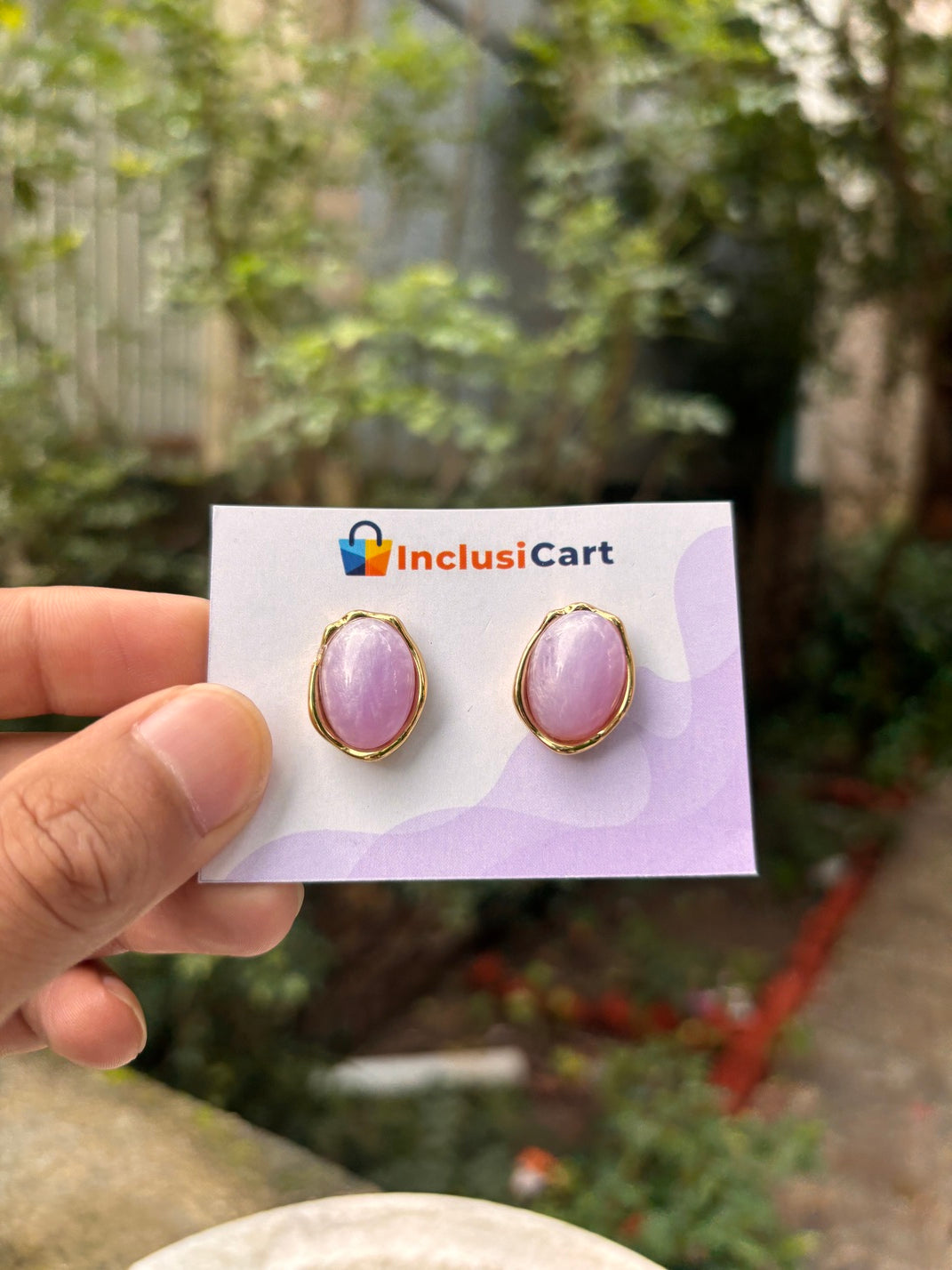 Lavender Gem Oval Anti-Tarnish Stud Earrings