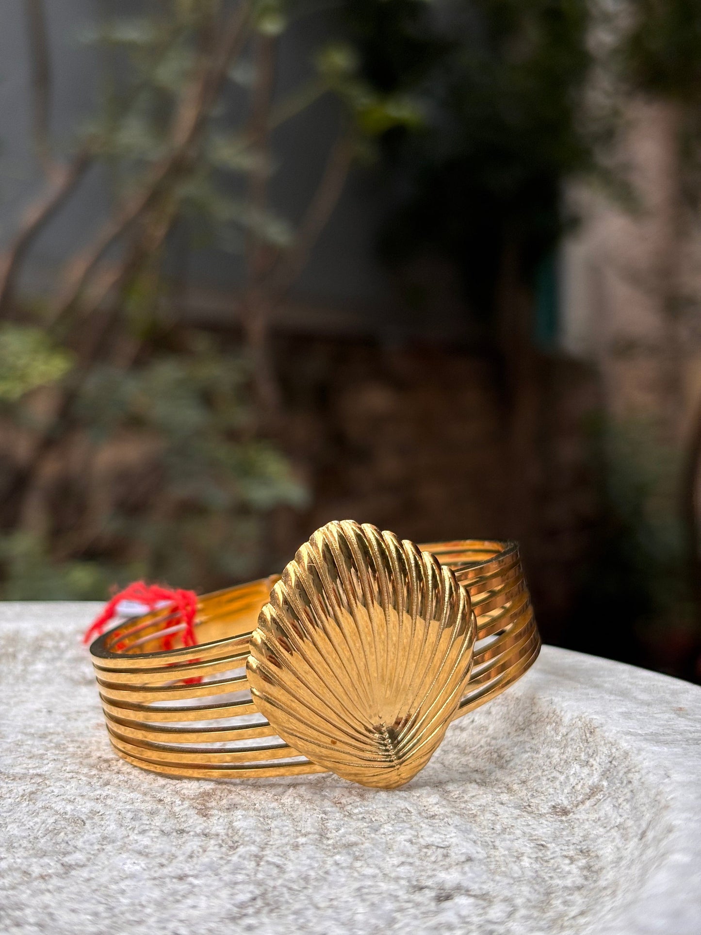Leaf Motif Multi-Strand Anti-Tarnish Gold-Plated Cuff Bracelet