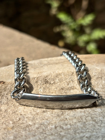Mens Chain Bracelet | Silver Chain Bracelet with Heavy Matte Charm
