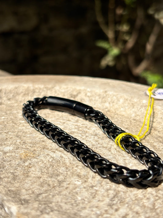 Mens Chain Bracelet | Black Push Lock Anti-Tarnish