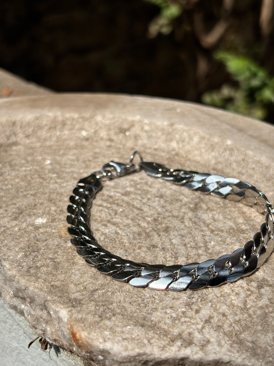 Mens Chain Bracelet | Silver Matte Polished Anti-Tarnish
