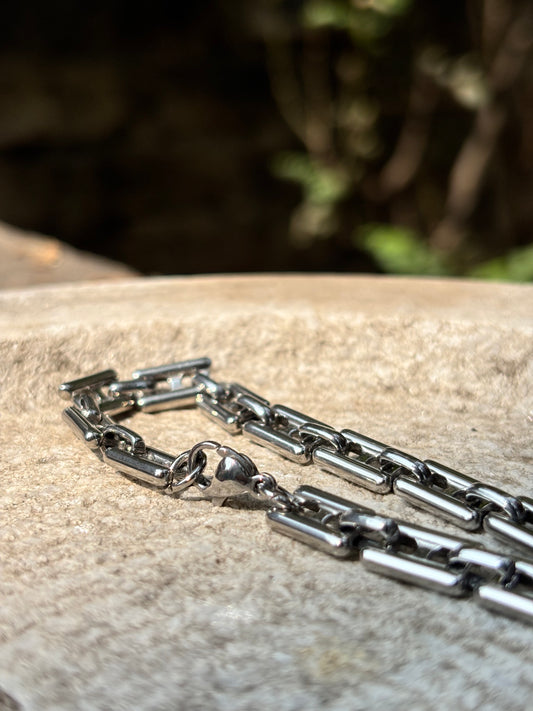 Mens Chain Bracelet | Silver Rail Chain Link Anti-Tarnish