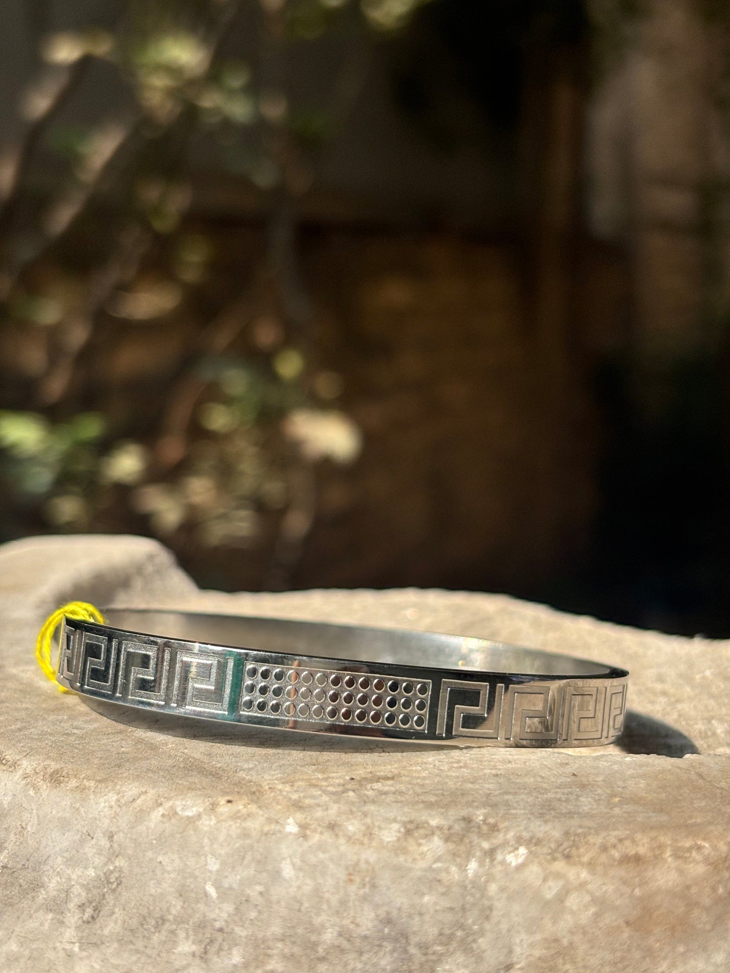 Mens Bracelet | Silver Modern Square Dot Engraved
