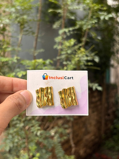 Molten Gold Textured Anti Tarnish Stud Earrings for Women