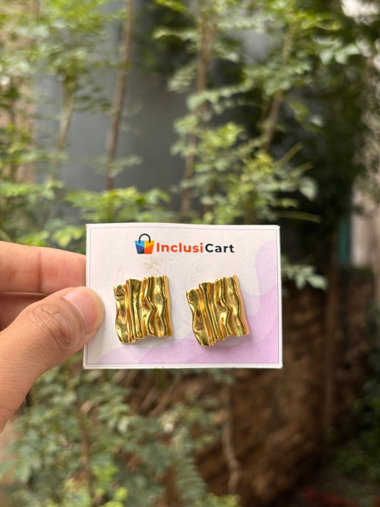 Molten Gold Textured Anti Tarnish Stud Earrings for Women
