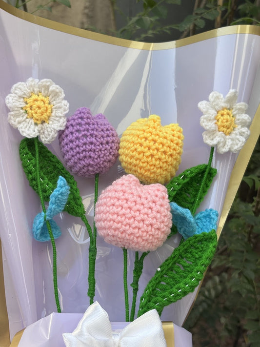 Crochet Bouquet | Multicolor Tulip Daisy