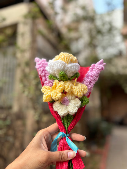 Crochet Bouquet | Multi shade Rose, Lavender Stick, Wood Sorrel Flowers