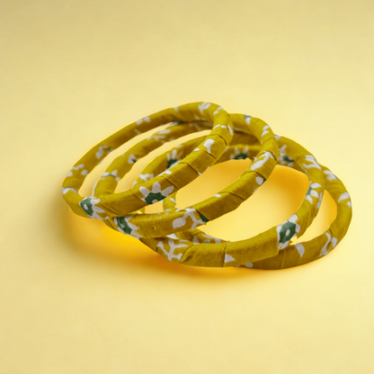Mustard Floral Fabric Bangles | Set of 4