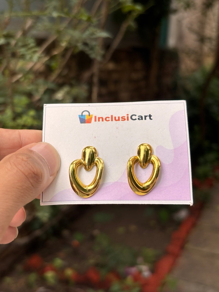 Open Heart Anti-Tarnish Gold Stud Earrings