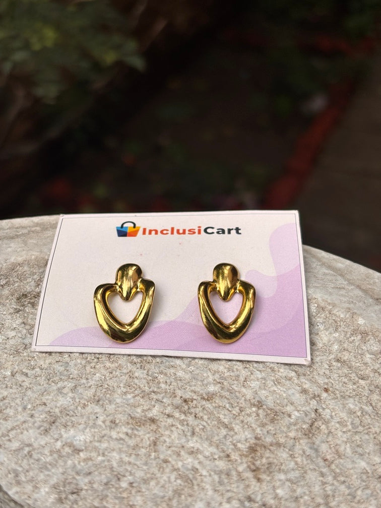 Open Heart Anti-Tarnish Gold Stud Earrings