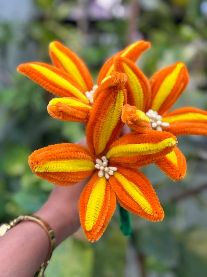 Lilly Fuzzy Flower | Orange Yellow Multi Shade