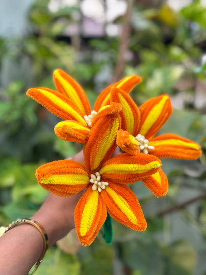 Lilly Fuzzy Flower | Orange Yellow Multi Shade
