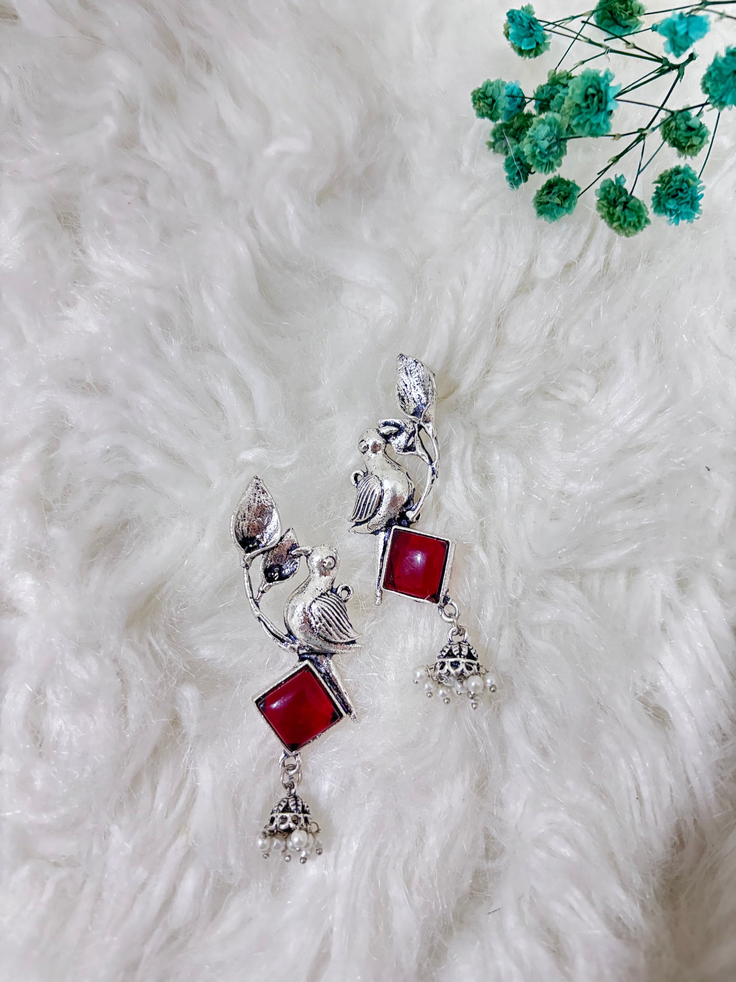 Oxidised Silver Plated Pink & Red | Oxidised Earring | Combo