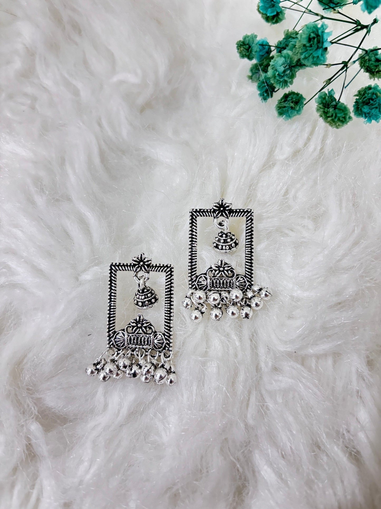 Trendy Silver | Square Vintage | Round Vintage | Oxidised Earrings | Combo