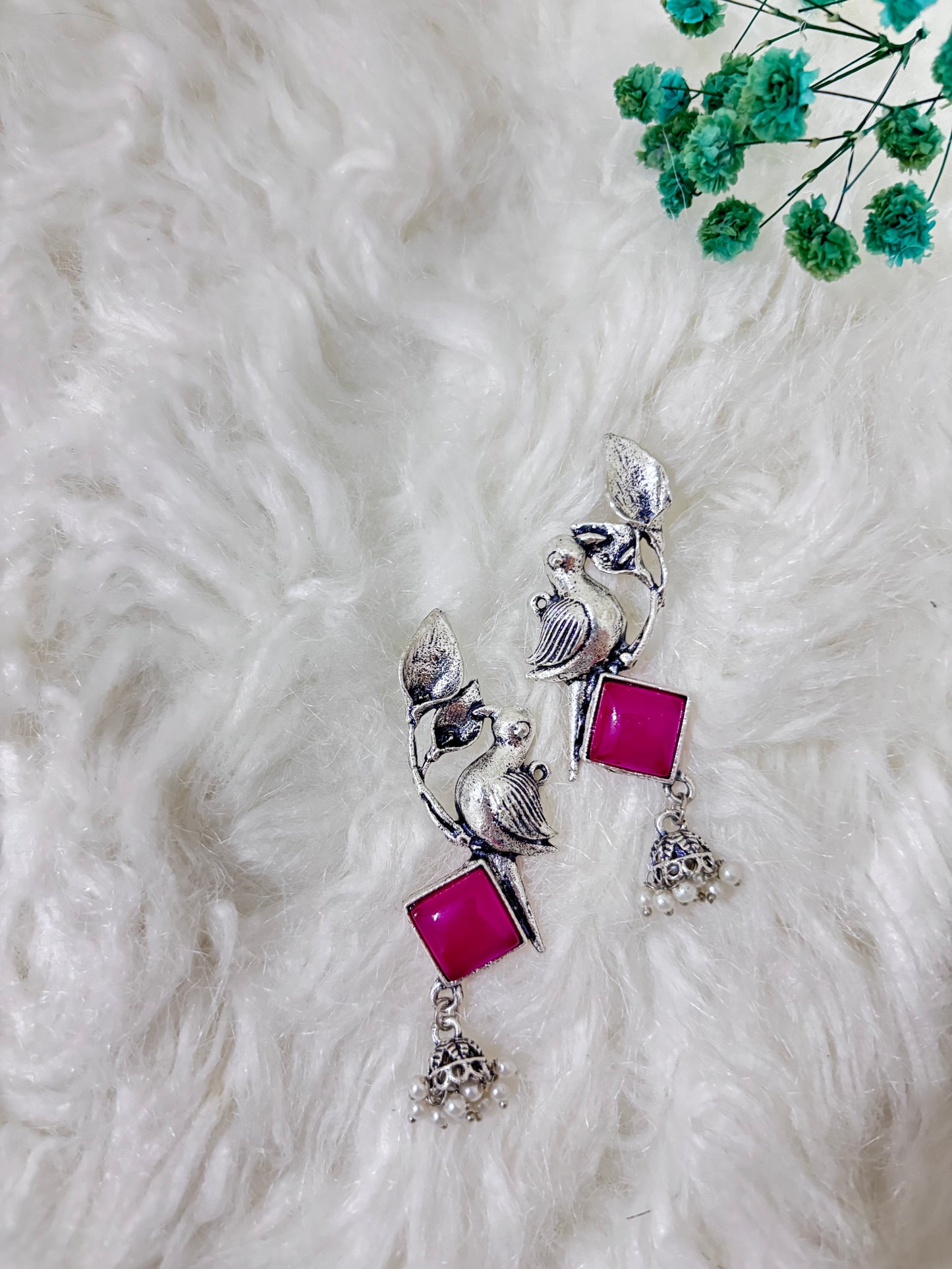 Oxidised Silver Plated Pink & Red | Oxidised Earring | Combo